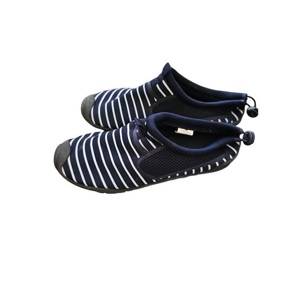 Lands end Classic slip on water shoes sz 9 navy blue white stripes - Picture 2 of 5